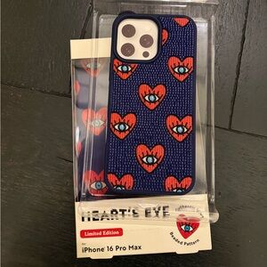 MVMT Hearts Eyes Evil Eye Red Blue iPhone 16 Pro Max Beaded Phone Case Brand New